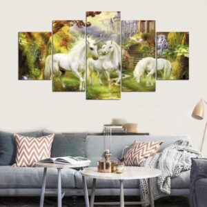 Unicorn Family - Abstract Animal 5 Panel Canvas Art Wall Decor