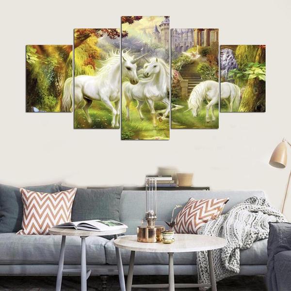 Unicorn Family - Abstract Animal 5 Panel Canvas Art Wall Decor Unicorn Family - Abstract Animal 5 Panel Canvas Art Wall Decor