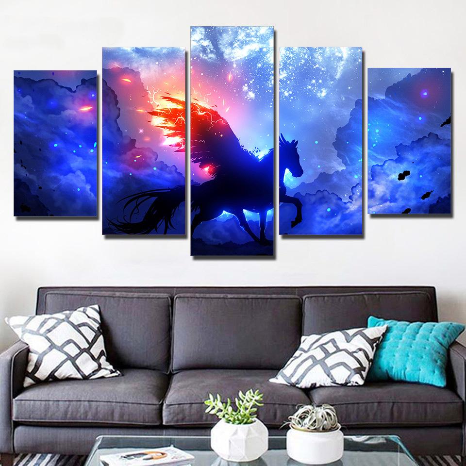 Unicorn Painting Un-004 - Animal 5 Panel Canvas Art Wall Decor Unicorn Painting Un-004 - Animal 5 Panel Canvas Art Wall Decor