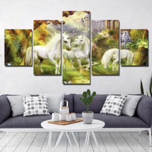 Unicorn Painting Un-006 - Animal 5 Panel Canvas Art Wall Decor