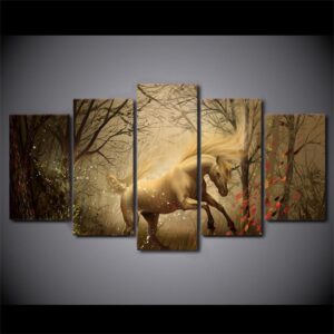 Unicorn Painting Un-009 - Animal 5 Panel Canvas Art Wall Decor
