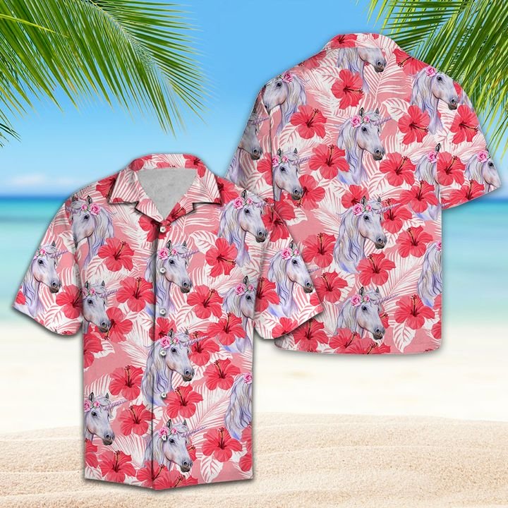 Unicorn Tropical Flowers Hibiscus Hawaiian Shirt Summer Button Up Unicorn Tropical Flowers Hibiscus Hawaiian Shirt Summer Button Up