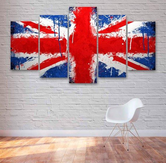 Union Jack Flag - Abstract 5 Panel Canvas Art Wall Decor Union Jack Flag - Abstract 5 Panel Canvas Art Wall Decor