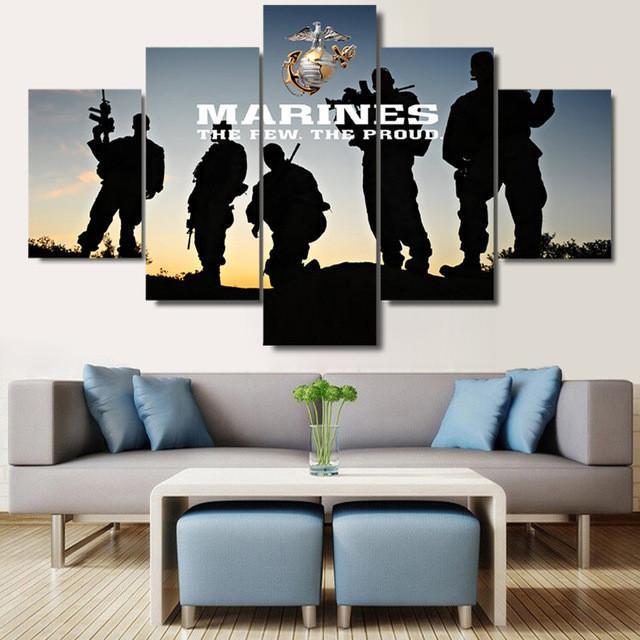 United States Marines - Army 5 Panel Canvas Art Wall Decor United States Marines - Army 5 Panel Canvas Art Wall Decor