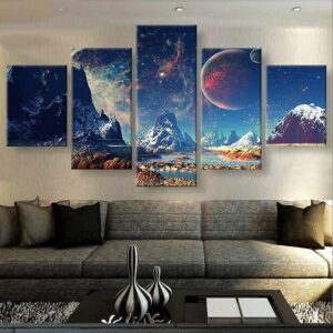 Universe And Mountain Landscape - Space Universe 5 Panel Canvas Art Wall Decor