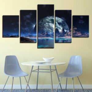 Universe Planet Mountains 01 - Space 5 Panel Canvas Art Wall Decor
