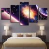 Universe Space Planet Meteorite Light - Space 5 Panel Canvas Art Wall Decor