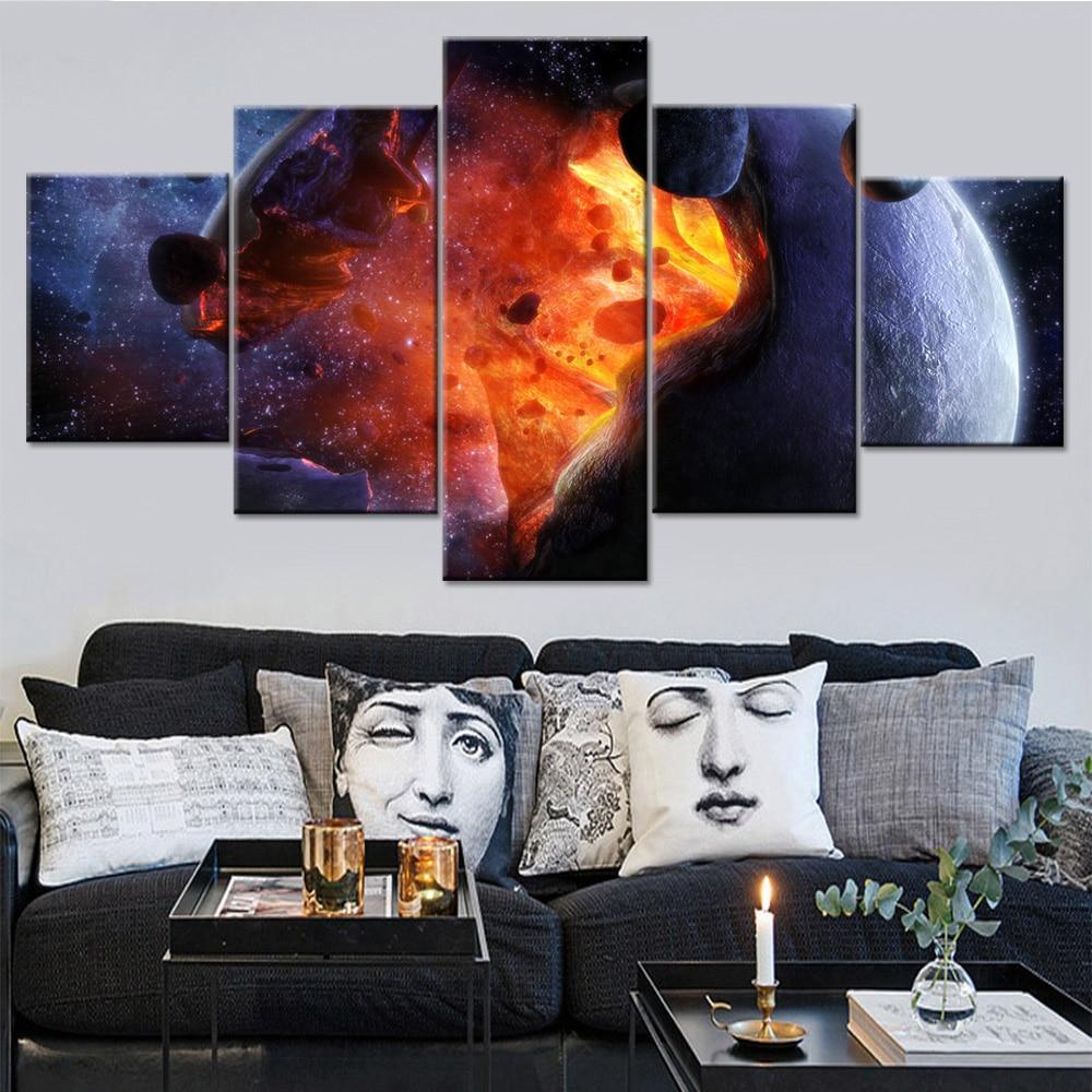 Universe Space Planets - Space 5 Panel Canvas Art Wall Decor Universe Space Planets - Space 5 Panel Canvas Art Wall Decor