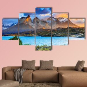 Unrise At The Pehoe Lake - Natrure 5 Panel Canvas Art Wall Decor