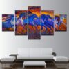 Unset Running Horses - Abstract Animal 5 Panel Canvas Art Wall Decor