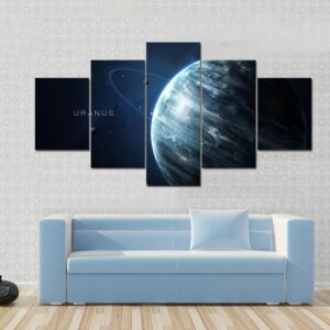 Uranus With Its Rings And Moons - Space 5 Panel Canvas Art Wall Decor