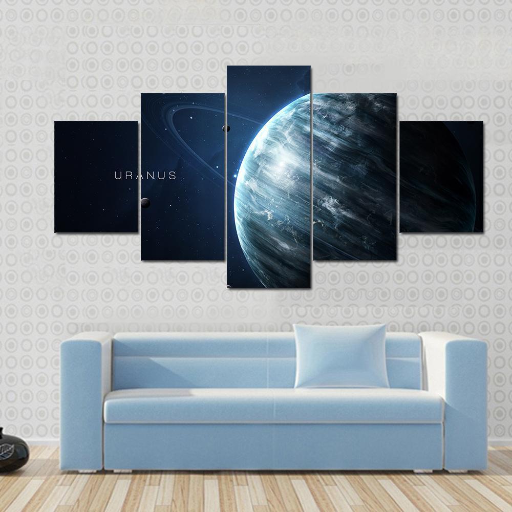 Uranus With Its Rings And Moons - Space 5 Panel Canvas Art Wall Decor Uranus With Its Rings And Moons - Space 5 Panel Canvas Art Wall Decor