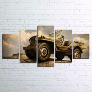 Us Army 209 Military Classic Jeep Car - Automative 5 Panel Canvas Art Wall Decor
