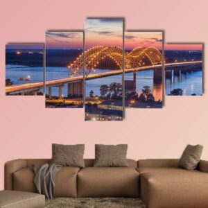 Usa At Hernando De Soto Bridge - Nature 5 Panel Canvas Art Wall Decor