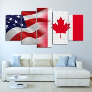 Usa Canada Flag - Abstract 5 Panel Canvas Art Wall Decor