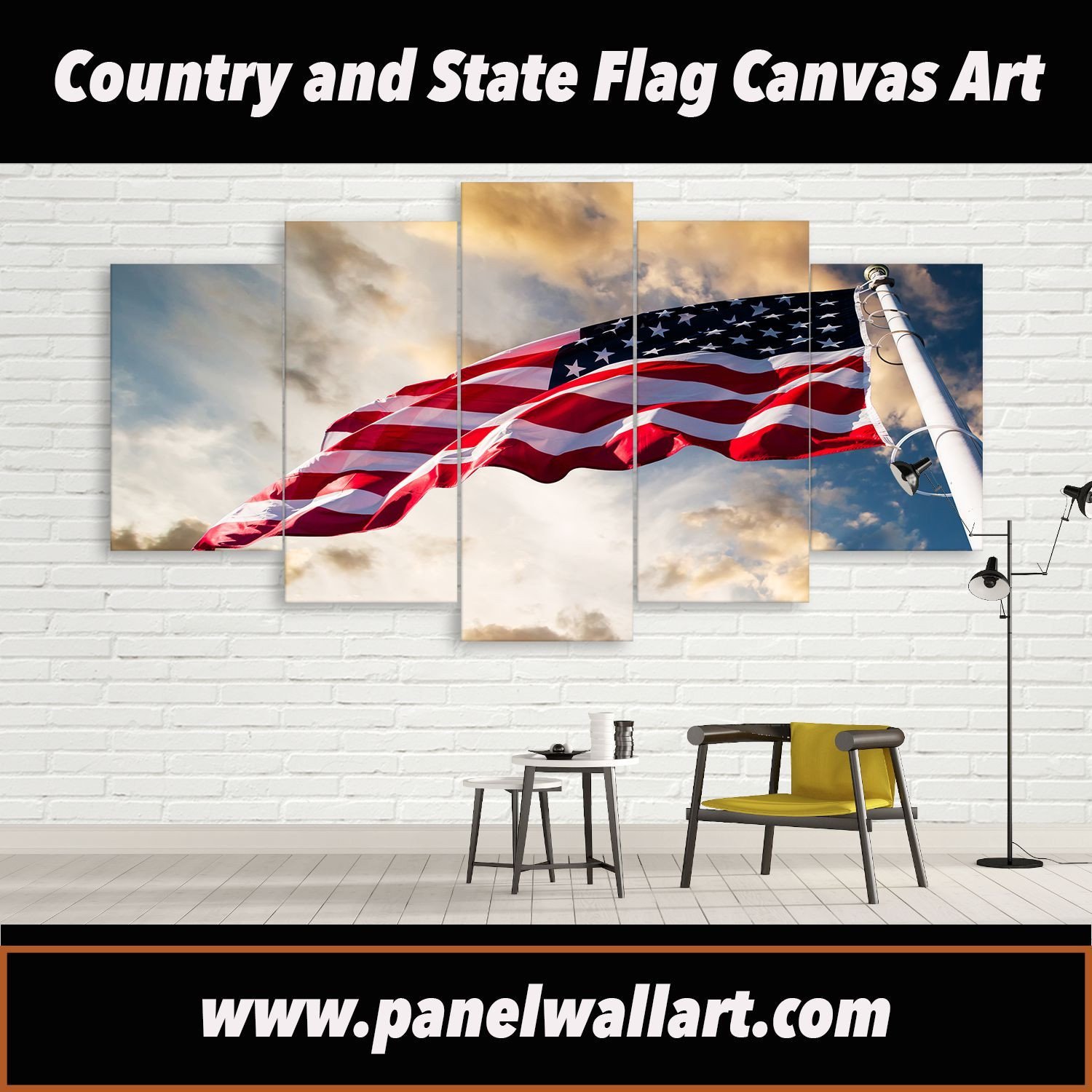 Usa Country Flag In The Sky - Abstract 5 Panel Canvas Art Wall Decor Usa Country Flag In The Sky - Abstract 5 Panel Canvas Art Wall Decor