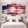 Usa Flag And Fireworks - Abstract 5 Panel Canvas Art Wall Decor