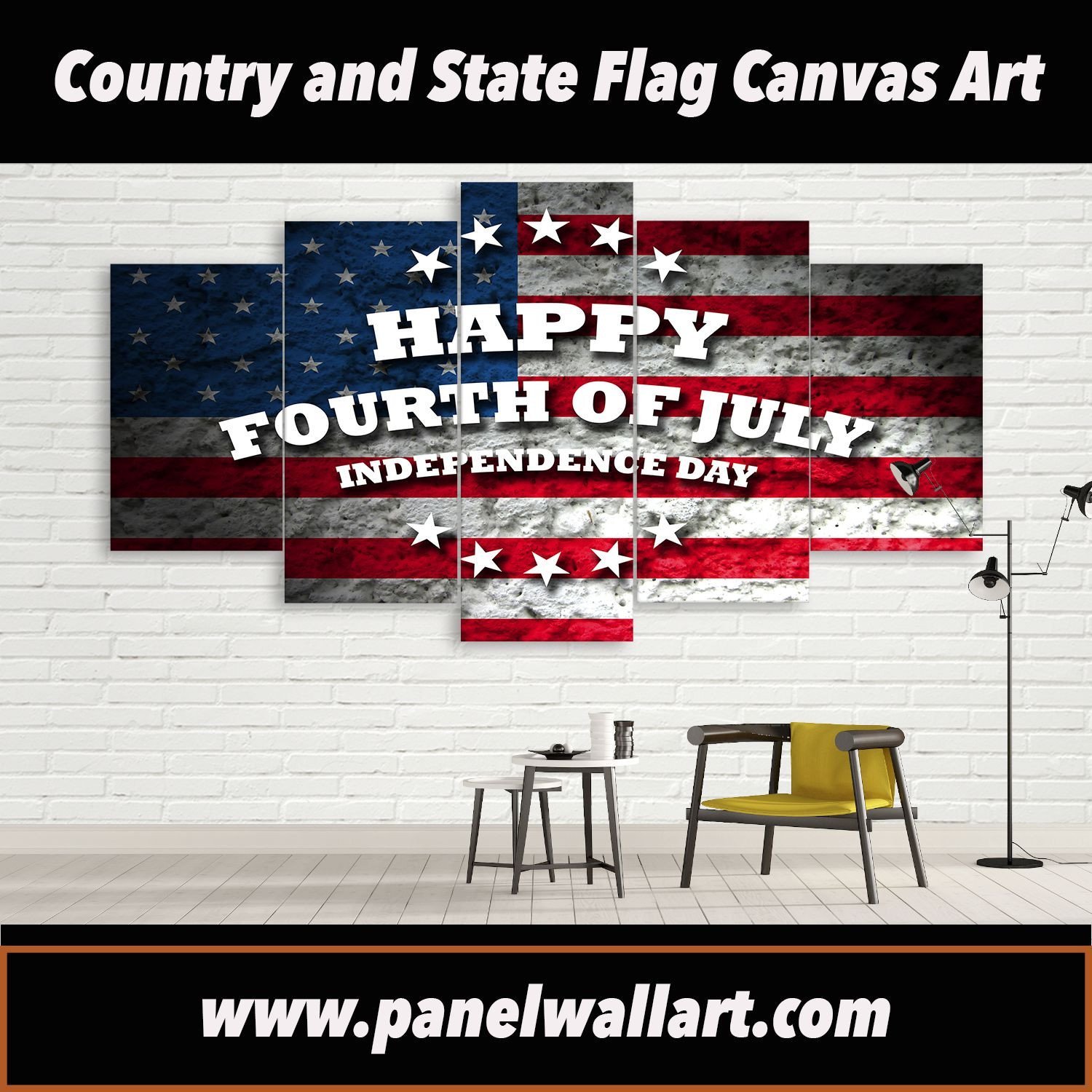 Usa Flag Of Independence Day - Abstract 5 Panel Canvas Art Wall Decor Usa Flag Of Independence Day - Abstract 5 Panel Canvas Art Wall Decor