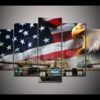 Usa Flag ??? Tank And Eagle - Army 5 Panel Canvas Art Wall Decor