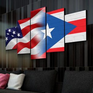 Usa Puerto Rico Flag - Abstract 5 Panel Canvas Art Wall Decor