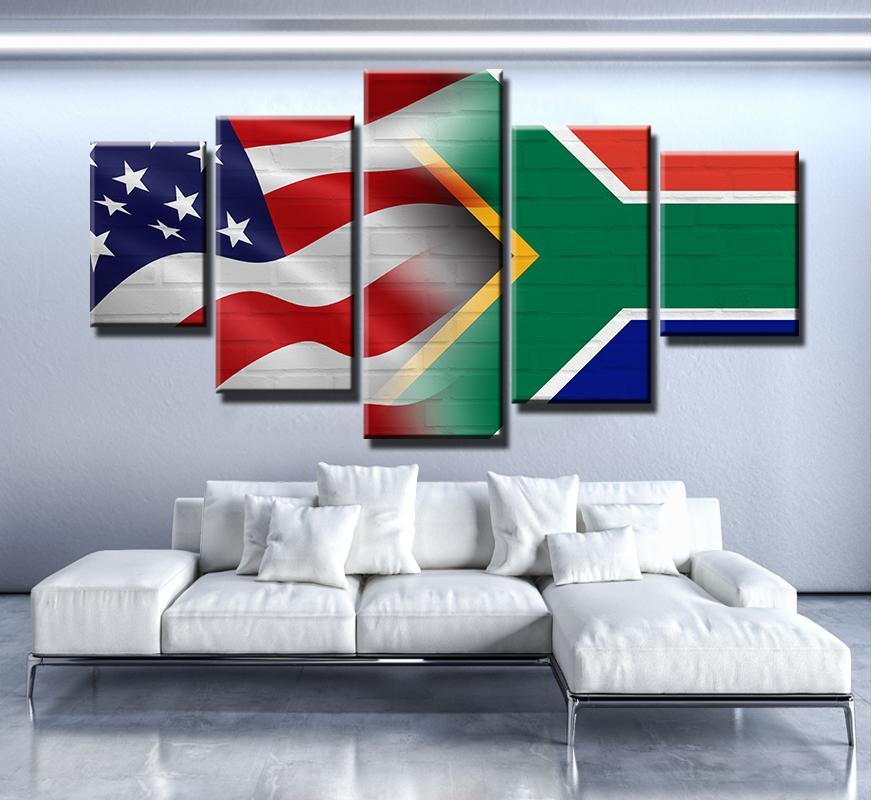 Usa South Africa Flag - Abstract 5 Panel Canvas Art Wall Decor Usa South Africa Flag - Abstract 5 Panel Canvas Art Wall Decor