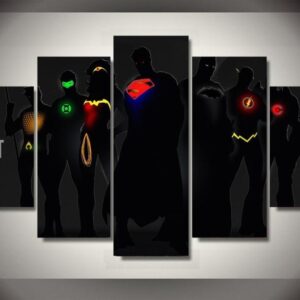Ustice League Silhouette - Dc 5 Panel Canvas Art Wall Decor