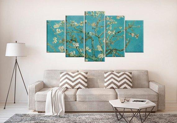 Van Gogh Blossoming Almond Tree - Nature 5 Panel Canvas Art Wall Decor Van Gogh Blossoming Almond Tree - Nature 5 Panel Canvas Art Wall Decor