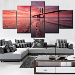 Vasco Da Gama Bridge - Nature 5 Panel Canvas Art Wall Decor