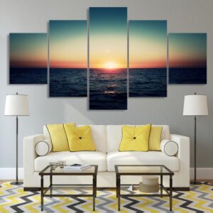Vast open sea sunset - Nature 5 Panel Canvas Art Wall Decor