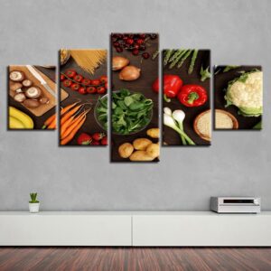 Vegetable Mushroom Chili Potato Carrot - Kitchen 5 Panel Canvas Art Wall Decor