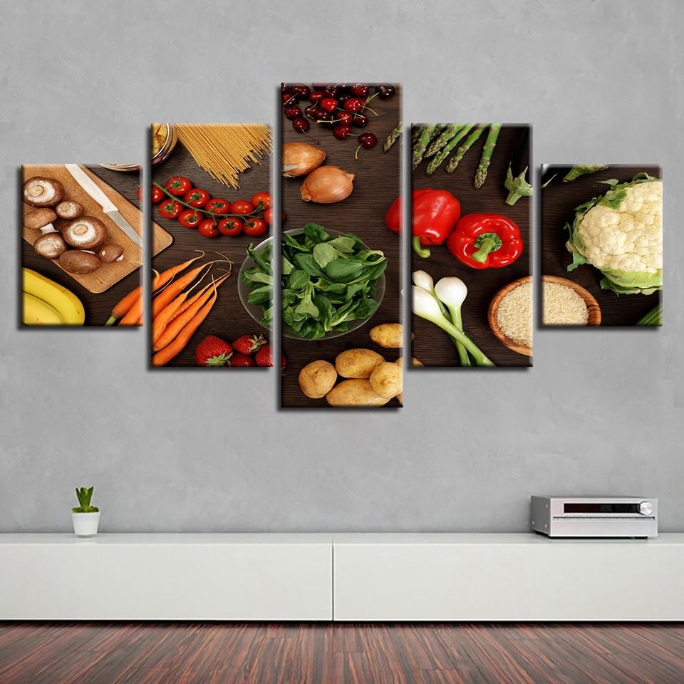 Vegetable Mushroom Chili Potato Carrot - Kitchen 5 Panel Canvas Art Wall Decor Vegetable Mushroom Chili Potato Carrot - Kitchen 5 Panel Canvas Art Wall Decor