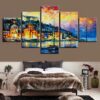 Venice Aquatic City Colorful - Abstract 5 Panel Canvas Art Wall Decor