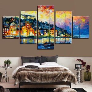 Venice Aquatic City Colorful - Abstract 5 Panel Canvas Art Wall Decor