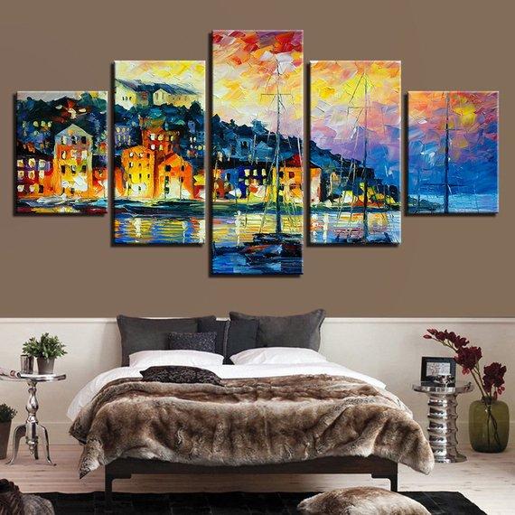 Venice Aquatic City Colorful - Abstract 5 Panel Canvas Art Wall Decor Venice Aquatic City Colorful - Abstract 5 Panel Canvas Art Wall Decor