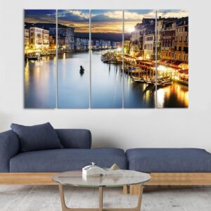 Venice Canal Building Sunset - Nature 5 Panel Canvas Art Wall Decor