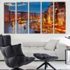 Venice Gondola River Ship Building Night - Nature 5 Panel Canvas Art Wall Decor