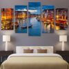 Venice Water City Boat Light - Nature 5 Panel Canvas Art Wall Decor