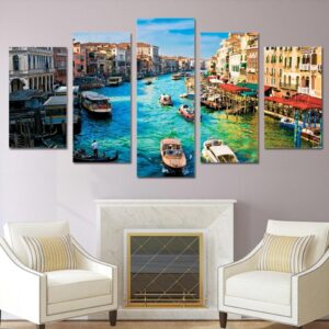 Venice water city boat river - Nature 5 Panel Canvas Art Wall Decor
