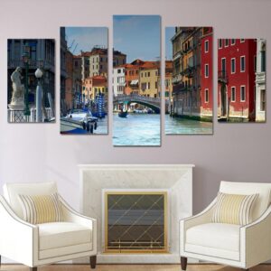 Venice water city house - Nature 5 Panel Canvas Art Wall Decor