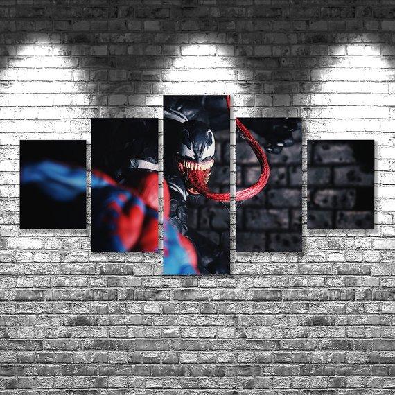 Venom Vs Spiderman - Movie 5 Panel Canvas Art Wall D�Cor Venom Vs Spiderman - Movie 5 Panel Canvas Art Wall D�Cor