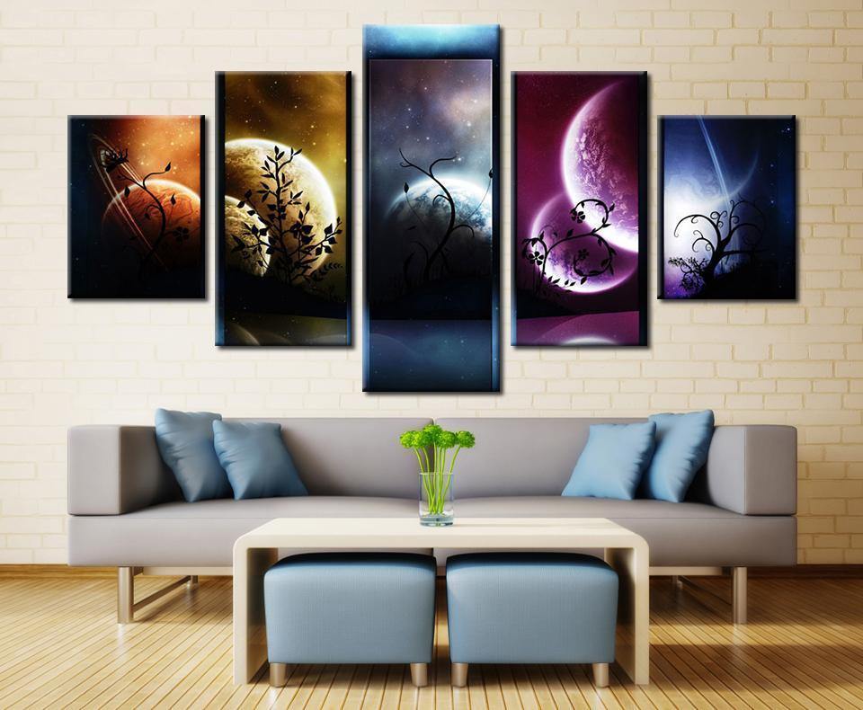 Venus Jupiter Mars Planet Mercury Starry Sky - Space 5 Panel Canvas Art Wall Decor Venus Jupiter Mars Planet Mercury Starry Sky - Space 5 Panel Canvas Art Wall Decor
