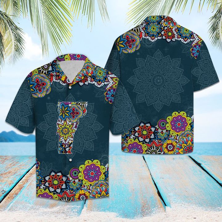 Vermont Mandala Hawaiian Shirt Summer Button Up Vermont Mandala Hawaiian Shirt Summer Button Up
