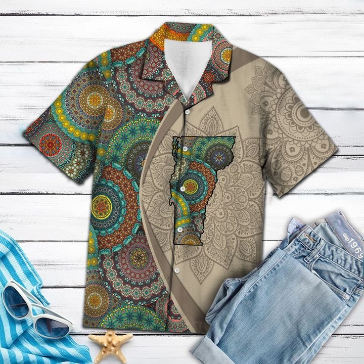 Vermont Mandala Hawaiian Shirt Summer Button Up Vermont Mandala Hawaiian Shirt Summer Button Up