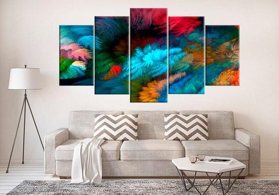 Vibrant Colorful Bright Multicolor - Abstract 5 Panel Canvas Art Wall Decor Vibrant Colorful Bright Multicolor - Abstract 5 Panel Canvas Art Wall Decor