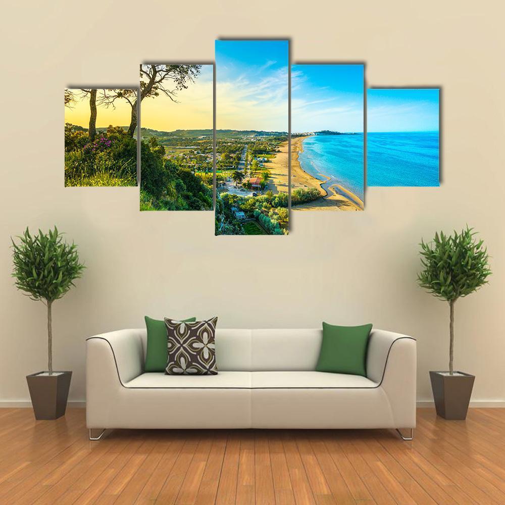 Vieste And Pizzomunno Beach View - Nature 5 Panel Canvas Art Wall Decor Vieste And Pizzomunno Beach View - Nature 5 Panel Canvas Art Wall Decor