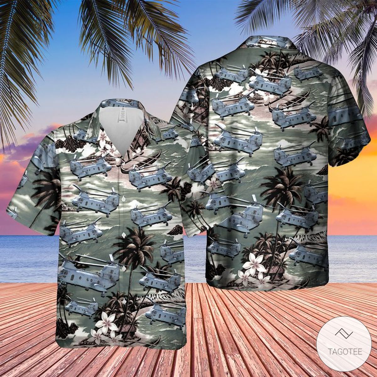 Vietnam Era Ch-46 Sea Knight Helicopter Hawaiian Shirt Vietnam Era Ch-46 Sea Knight Helicopter Hawaiian Shirt