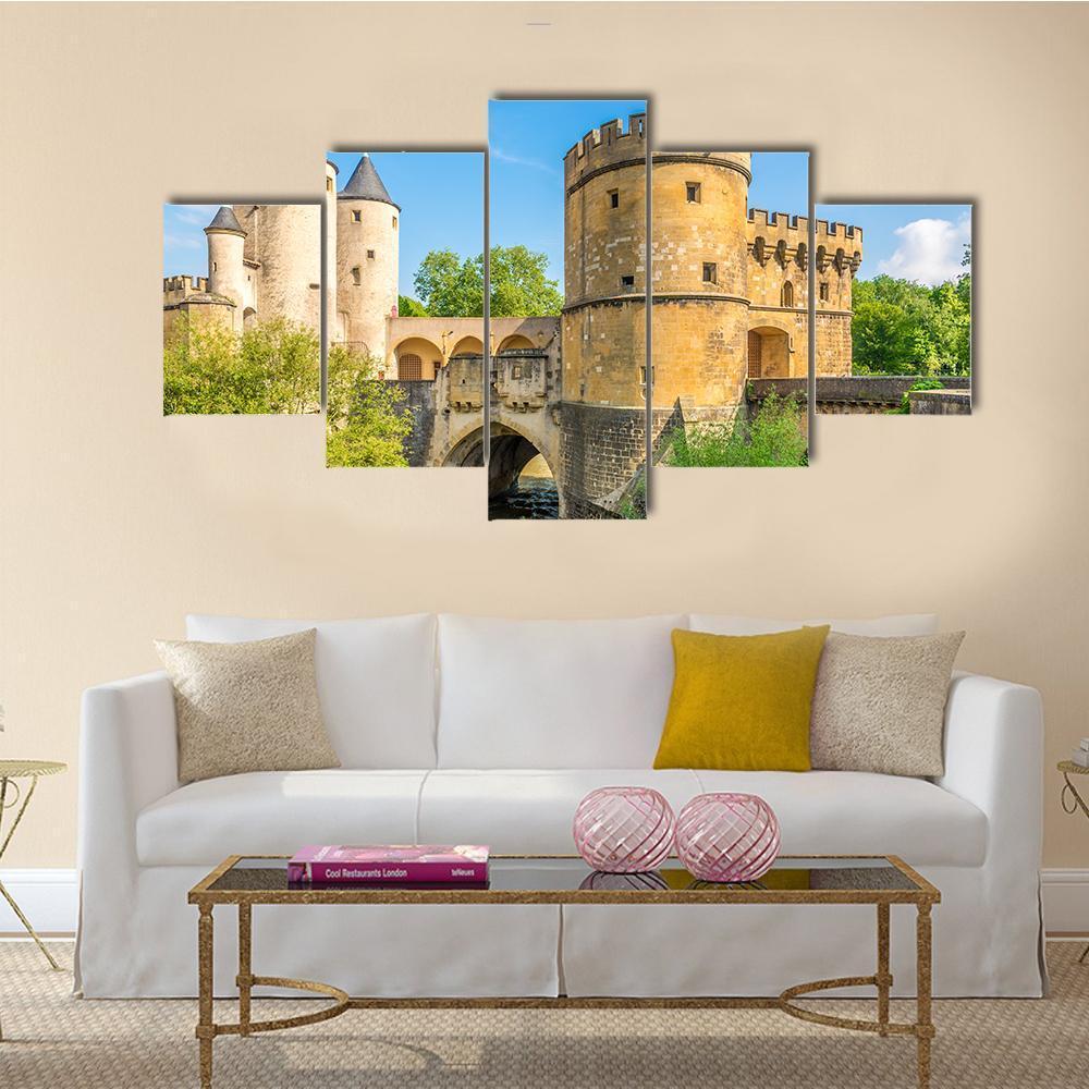 View At The German Gate Bridge In Metz - Nature 5 Panel Canvas Art Wall Decor View At The German Gate Bridge In Metz - Nature 5 Panel Canvas Art Wall Decor