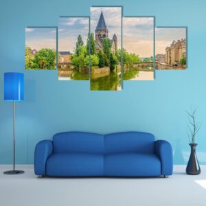 View At The Neuf Temple At The Mosela River - Nature 5 Panel Canvas Art Wall Decor