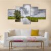 View In Canal Banks With Reeds And Typha - Nature 5 Panel Canvas Art Wall Decor