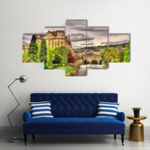 View Of Bath Town Over The River Avon - Nature 5 Panel Canvas Art Wall Decor